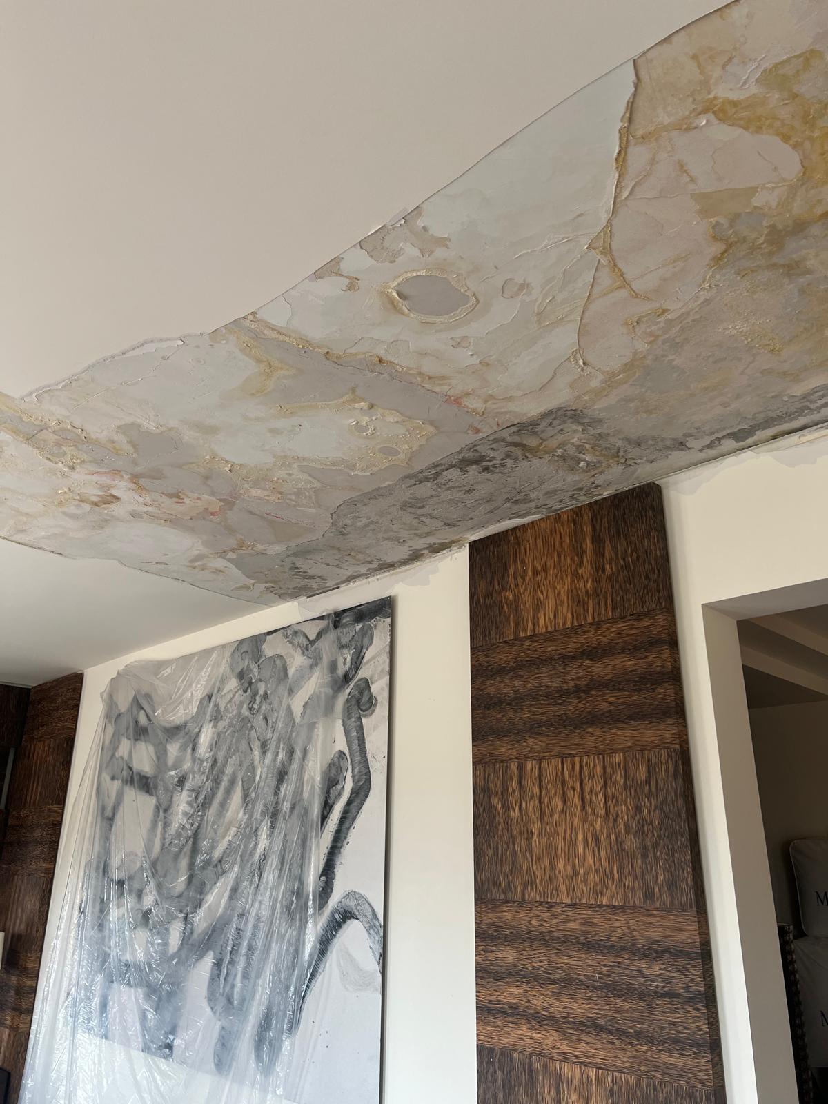 Water damage on a New York City apartment ceiling after a plumbing leak